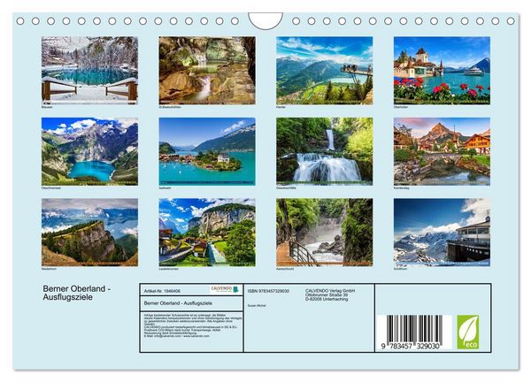 Produktbild: Berner Oberland - Ausflugsziele (Wandkalender 2026 DIN A4 quer), CALVENDO Monatskalender