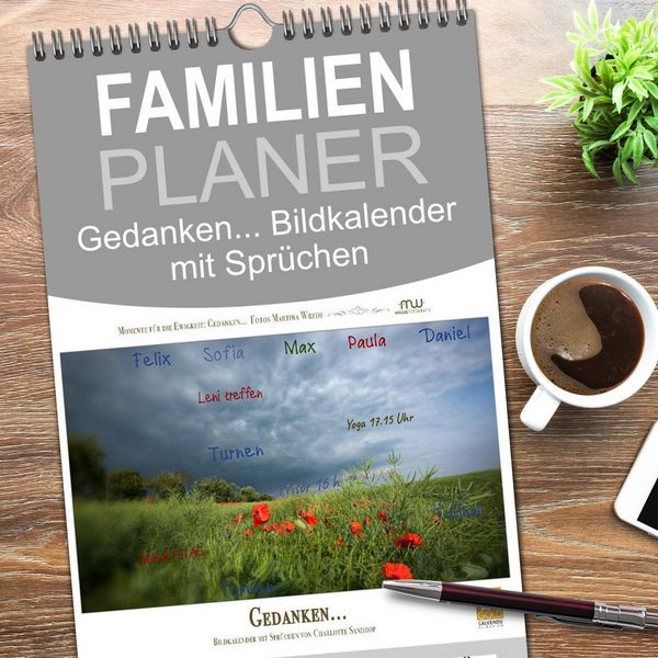 Produktbild: Familienplaner 2026 - Gedanken... Bildkalender mit Spr&uuml;chen mit 5 Spalten (Wandkalender, 21 x 45 cm) CALVENDO