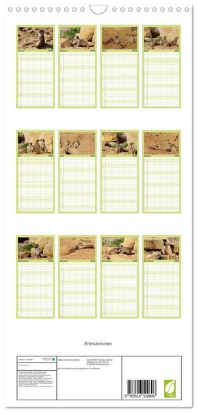 Produktbild: Familienplaner 2026 - Erdm&auml;nnchen mit 5 Spalten (Wandkalender, 21 x 45 cm) CALVENDO