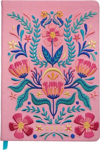 Produktbild: Taschenkalender A5 2027: Bl&uuml;tenmotiv, bestickt, rosa