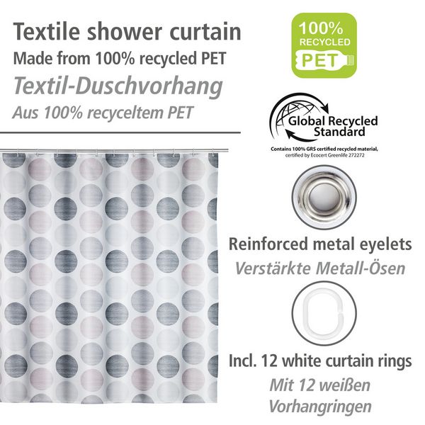 Produktbild: Duschvorhang Mod. Pastell Dots, 180 x 200 cm, Textil (100 % recyceltes Polyester)