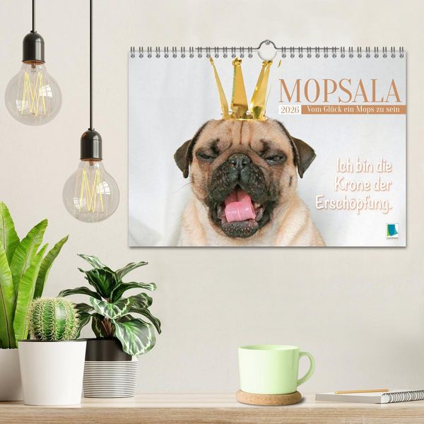 Produktbild: Mopsala: Vom Gl&uuml;ck, ein Mops zu sein (Wandkalender 2026 DIN A4 quer), CALVENDO Monatskalender
