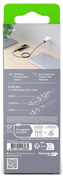 Produktbild: GP USB-Kabel USB-C&reg;, Apple Lightning Stecker 1.50m Schwarz GPCBCXBPBKUSB964