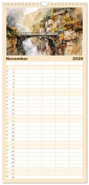 Produktbild: Familienplaner 2026 - Br&uuml;ckenromantik mit 5 Spalten (Wandkalender, 21 x 45 cm) CALVENDO