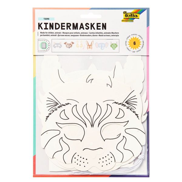 folia Kindermasken Tiere zum Ausmalen aus Pappe 6 Stück