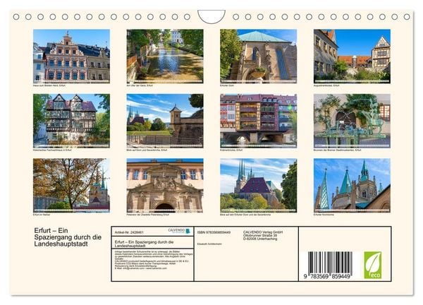 Produktbild: Erfurt &ndash; Ein Spaziergang durch die Landeshauptstadt (Wandkalender 2027 DIN A4 quer), CALVENDO Monatskalender