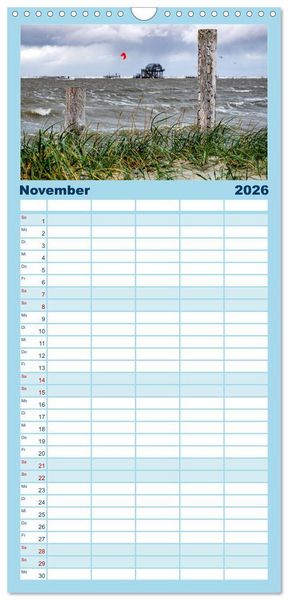 Produktbild: Familienplaner 2026 - Sankt Peter-Ording: Die raue Sch&ouml;nheit an der Nordsee mit 5 Spalten (Wandkalender, 21 x 45 cm) CALVENDO