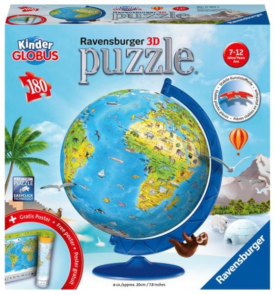 3D Puzzle Ravensburger Kinderglobus in deutscher Sprache 180 Teile