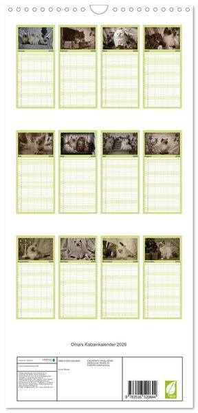 Produktbild: Familienplaner 2026 - Oma's Katzenkalender 2026 mit 5 Spalten (Wandkalender, 21 x 45 cm) CALVENDO