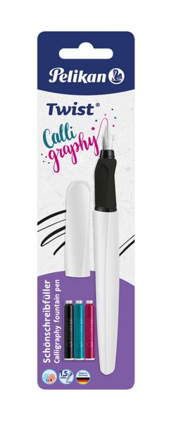 Pelikan Füller Twist Calligraphy P457 Feder 1,5mm inkl. 3 Tintenpatronen weiß