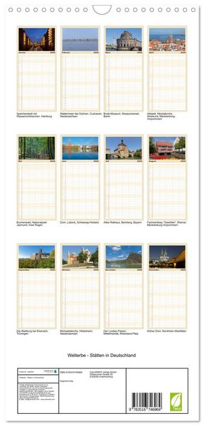Produktbild: Familienplaner 2026 - Welterbe - St&auml;tten in Deutschland mit 5 Spalten (Wandkalender, 21 x 45 cm) CALVENDO