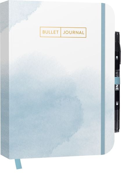 Produktbild: Bullet Journal "Watercolor Blue" 05 mit original Tombow TwinTone Dual-Tip Marker 33 black