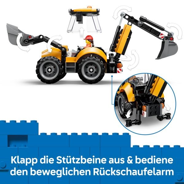 Produktbild: LEGO City 60480 Gelber Baggerlader, Baufahrzeug mit wirklichkeitsgetreuen Funktionen
