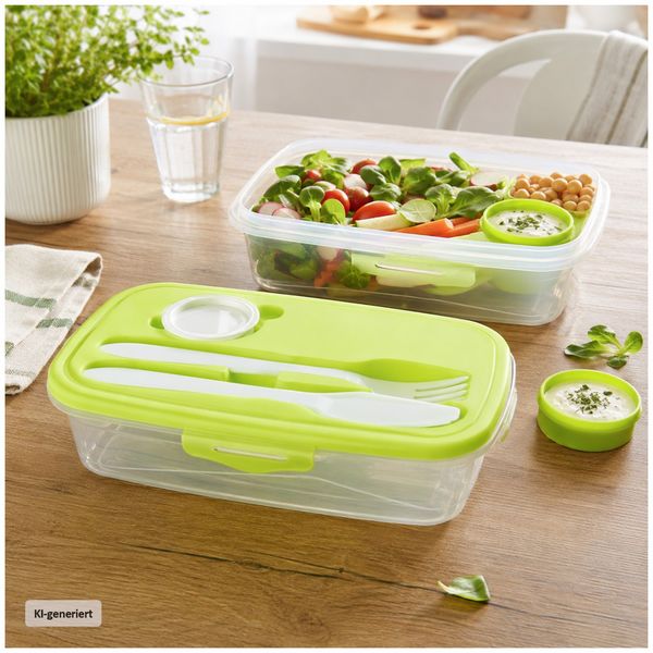 Produktbild: neuetischkultur 6er Set Frischhaltedosen mit Besteck und Dressingdose Meal Prep Boxen
