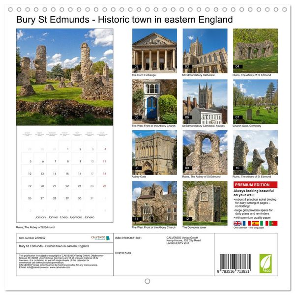 Produktbild: Bury St Edmunds - Historic town in eastern England (Wall Calendar 2026 12 &times; 12 Inch) CALVENDO 12 Month Wall Calendar