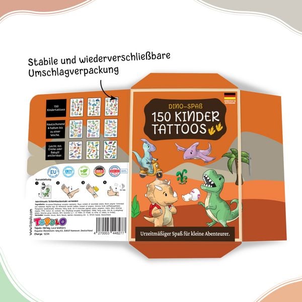 Produktbild: 150 hautfreundliche Kindertattoos &ndash; Thema: Dino-Spa&szlig;