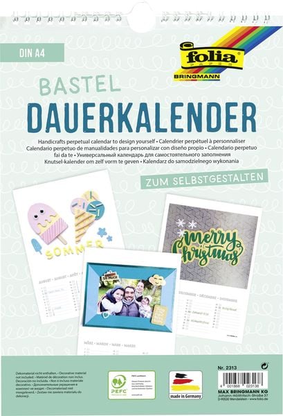 Folia Dauerkalender mit Spiralbindung 130g/m², DIN A4, Papier weiß, Druck schwarz