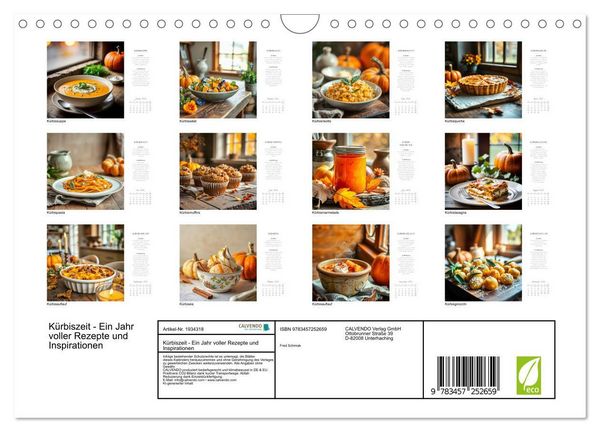 Produktbild: K&uuml;rbiszeit - Ein Jahr voller Rezepte und Inspirationen (Wandkalender 2026 DIN A4 quer), CALVENDO Monatskalender