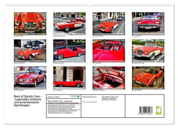 Produktbild: Best of Sports Cars - Legend&auml;re britische und amerikanische Sportwagen (hochwertiger Premium Wandkalender 2026 DIN A2 quer), Kunstdruck in Hochglanz