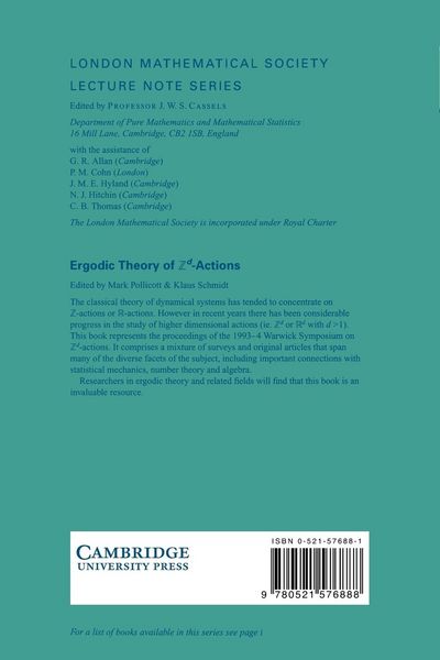 Produktbild: Ergodic Theory of ZD Actions