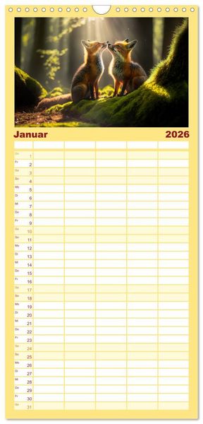 Produktbild: Familienplaner 2026 - Putzige Tierwelt - gemeinsam die Welt entdecken mit 5 Spalten (Wandkalender, 21 x 45 cm) CALVENDO