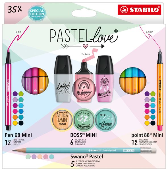 Stabilo Pastellove 12x Pen 68 Mini + 6x BOSS Mini + 12x point 88 Mini + 5x Swano Pastel, 35er Set
