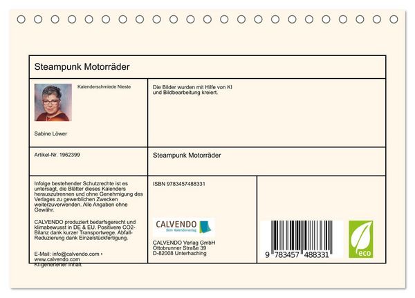 Produktbild: Steampunk Motorr&auml;der (Tischkalender 2026 DIN A5 quer), CALVENDO Monatskalender