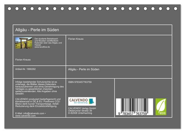 Produktbild: Allg&auml;u - Perle im S&uuml;den (Tischkalender 2026 DIN A5 quer), CALVENDO Monatskalender