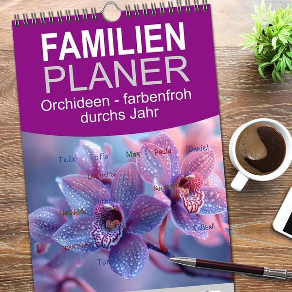 Produktbild: Familienplaner 2026 - Orchideen - farbenfroh durchs Jahr mit 5 Spalten (Wandkalender, 21 x 45 cm) CALVENDO