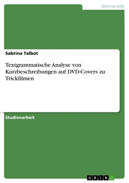 Produktbild: Textgrammatische Analyse von Kurzbeschreibungen auf DVD-Covers zu Trickfilmen