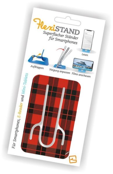 Produktbild: Flexistand Red Tartan - superflacher Aufsteller f&uuml;r Smartphones und Mini-Tablets, Handyhalter