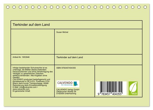 Produktbild: Tierkinder auf dem Land (Tischkalender 2026 DIN A5 quer), CALVENDO Monatskalender