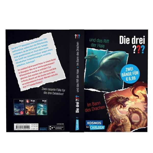 Produktbild: Die drei ???: Doppelband &ndash; Enth&auml;lt die B&auml;nde: Die drei ??? und das Riff der Haie / Im Bann des Drachen