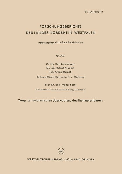 Produktbild: Wege zur automatischen &Uuml;berwachung des Thomasverfahrens