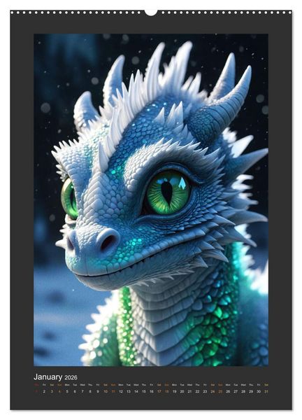 Produktbild: Enchanted Dragons: A year full of little wonders (High Quality Premium Wall Calendar 2026 DIN A2 portrait),CALVENDO 12 Month Wall Calendar
