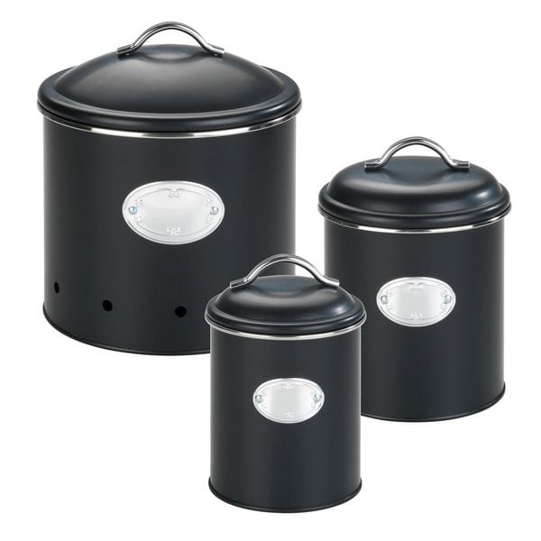 Produktbild: Aufbewahrungsdose Mod. Nero Set, 3-teilig, Vorratsdosen aus lackiertem Metall, Schwarz