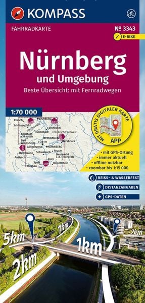 Produktbild: KOMPASS Fahrradkarte 3343 N&uuml;rnberg und Umgebung 1:70.000