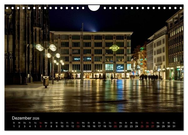 Produktbild: K&ouml;ln bei Nacht - dunkelbunte Stadt (Wandkalender 2026 DIN A4 quer), CALVENDO Monatskalender