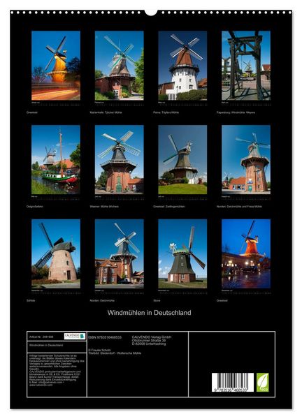 Produktbild: Windm&uuml;hlen in Deutschland (hochwertiger Premium Wandkalender 2026 DIN A2 hoch), Kunstdruck in Hochglanz