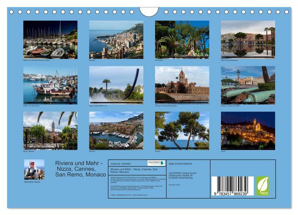 Produktbild: Riviera und Mehr - Nizza, Cannes, San Remo, Monaco (Wandkalender 2026 DIN A4 quer), CALVENDO Monatskalender