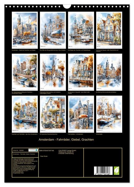 Produktbild: Amsterdam - Fahrr&auml;der, Giebel, Grachten (Wandkalender 2026 DIN A3 hoch), CALVENDO Monatskalender