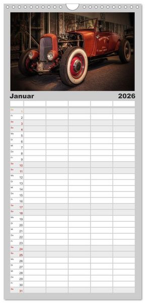 Produktbild: Familienplaner 2026 - Au&szlig;ergew&ouml;hnliche Autos - Hot Rods mit 5 Spalten (Wandkalender, 21 x 45 cm) CALVENDO