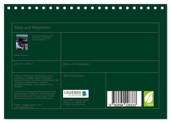 Produktbild: Stare und Weisheiten (Tischkalender 2027 DIN A5 quer), CALVENDO Monatskalender