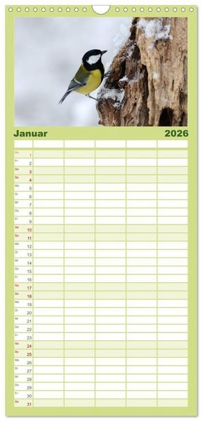 Produktbild: Familienplaner 2026 - V&ouml;gel mit 5 Spalten (Wandkalender, 21 x 45 cm) CALVENDO