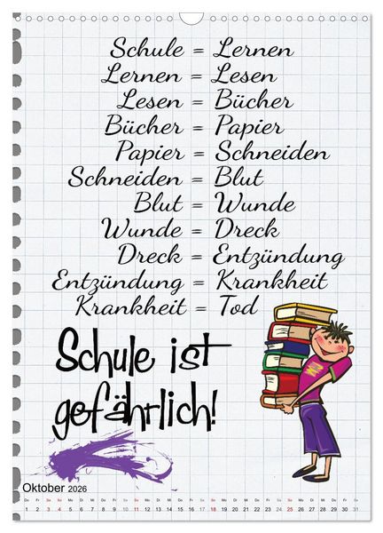 Produktbild: Sch&uuml;ler-Spr&uuml;che (Wandkalender 2026 DIN A3 hoch), CALVENDO Monatskalender