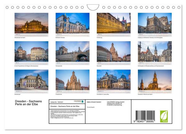 Produktbild: Dresden - Sachsens Perle an der Elbe (Wandkalender 2026 DIN A4 quer), CALVENDO Monatskalender