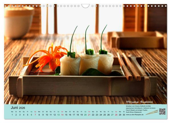Produktbild: Sushi - Sashimi mit Anleitung f&uuml;r perfektes Gelingen (Wandkalender 2026 DIN A3 quer), CALVENDO Monatskalender