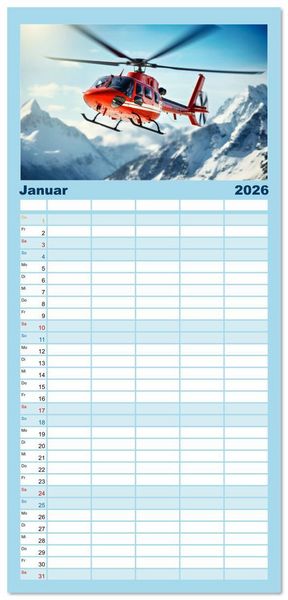 Produktbild: Familienplaner 2026 - Im Bann der Rettung - Rettungshubschrauber mit 5 Spalten (Wandkalender, 21 x 45 cm) CALVENDO