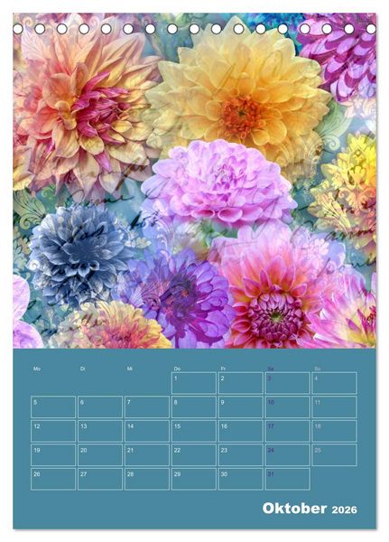 Produktbild: Kunterbunt gemischt - Kunterbunt gemischt - Farbenfroher Jahresplaner mit aufw&auml;ndigen Pflanzencollagen (Tischkalender 2026 DIN A5 hoch), CALVENDO Monatskalender