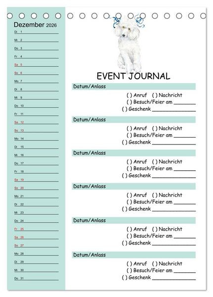 Produktbild: B-DAY PLANER - Aquarell Hunderassen - F&uuml;r Termine, Geschenke, Eventdetails & mehr (Tischkalender 2026 DIN A5 hoch), CALVENDO Monatskalender